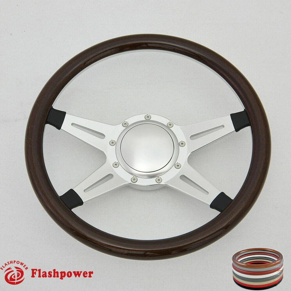14'' Billet Steering Wheel Full Wrap Ford GM Corvair Impala Chevy w/Horn