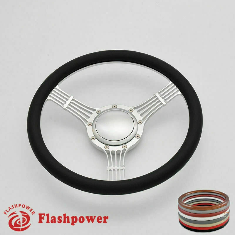 15.5'' Flashpower Satin Banjo Steering Wheels Half Wrap Restoration Chevy