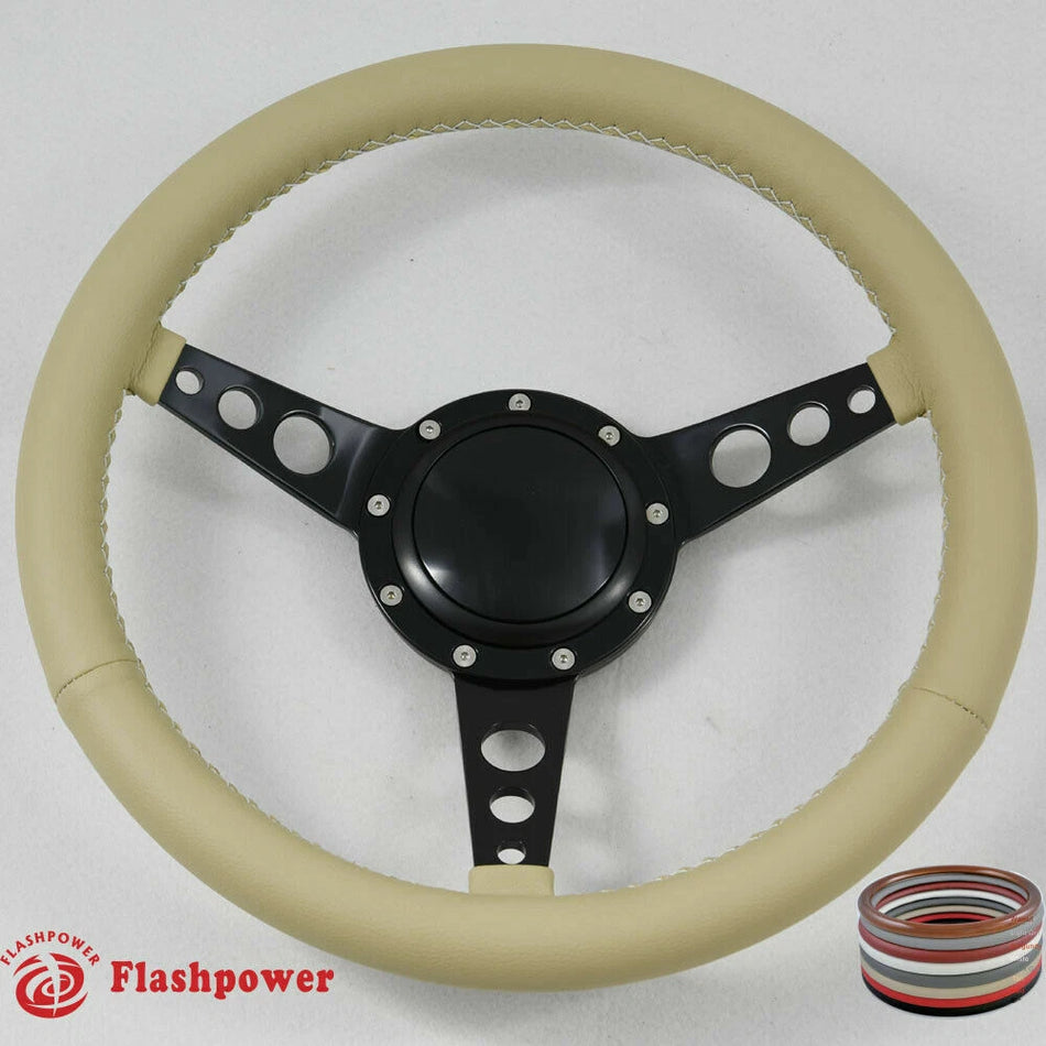 15'' Classic Black Wrapped Steering Wheel With 9 bolt and Horn Button