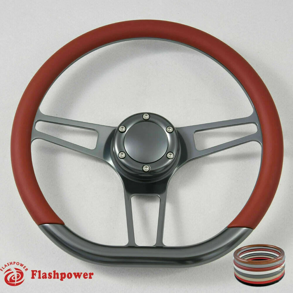 14'' Gun Metal Billet Steering Wheel Caprice S10 Chevy Blazer W/Horn