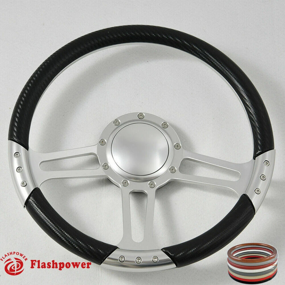 14'' Billet Steering Wheels  Wrap Impala Wrangler YJ Cherokee Jeep w/Horn