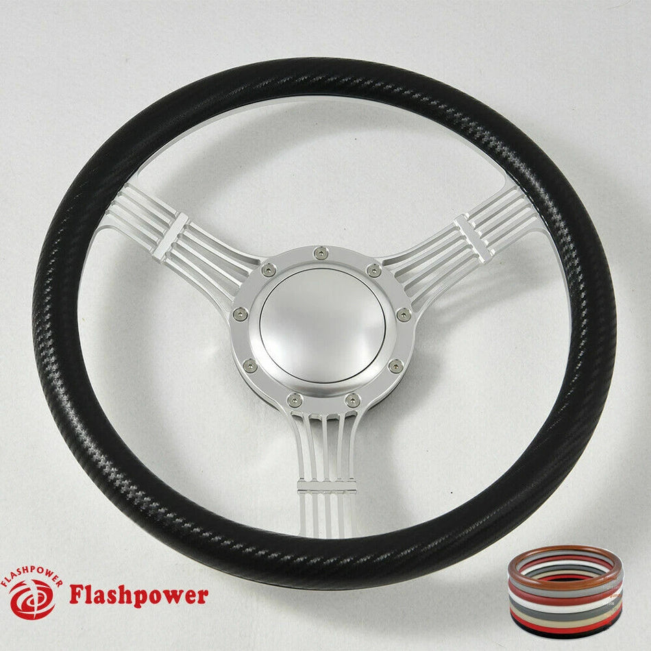 15.5'' Flashpower Satin Banjo Steering Wheels Half Wrap Restoration Chevy