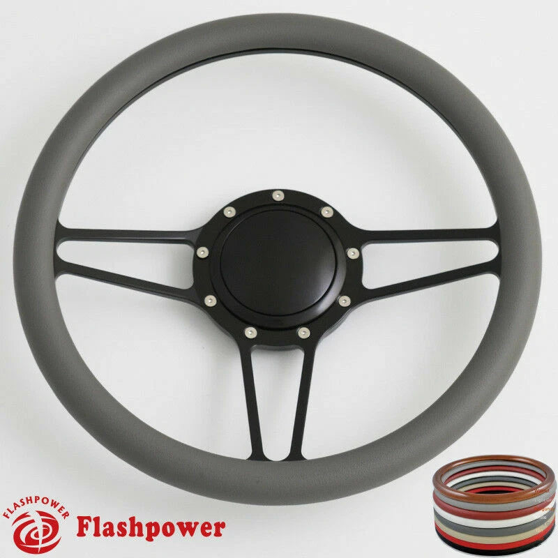 14'' Billet Steering Wheels Half Wrap Custom Chevy Ididit Flaming River w/ Horn