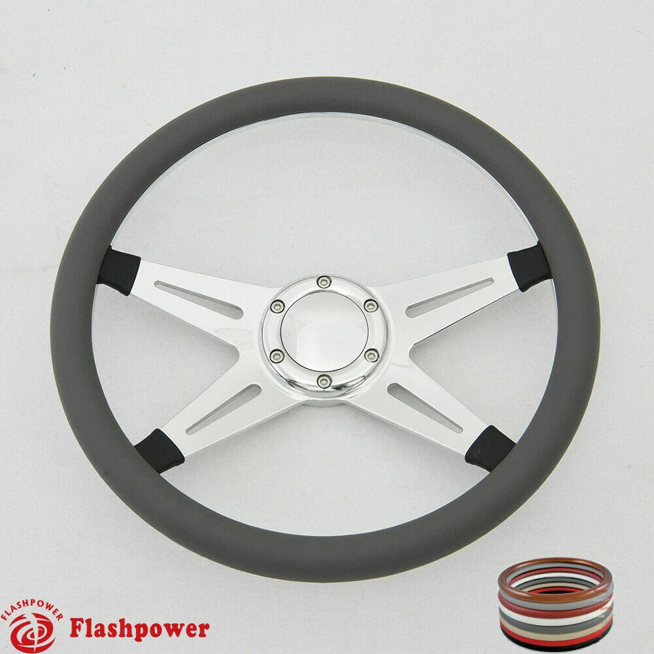 14'' Billet Steering Wheel Full Wrap Ford GM GTO Impala Chevy W/Horn