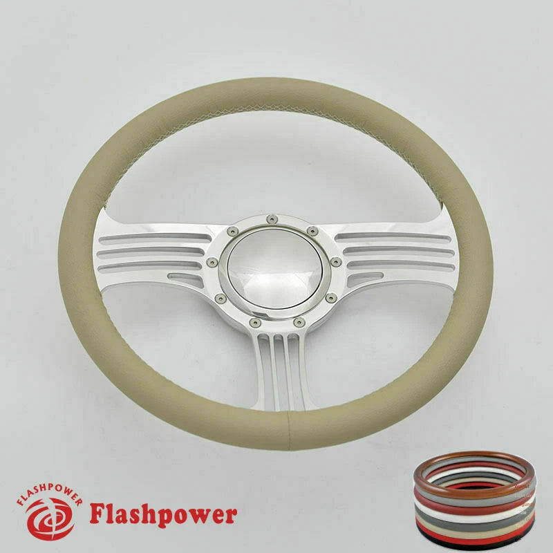 14'' Billet Steering Wheels Full Wrap Impala Chevy II Nova Chevelle w/ Horn