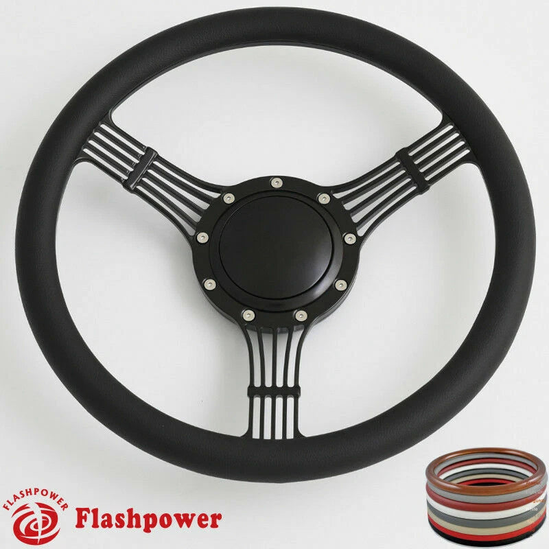 14'' Banjo Billet Steering Wheels Half Wrap Wrangler GMC Cherokee Jeep w/ Horn