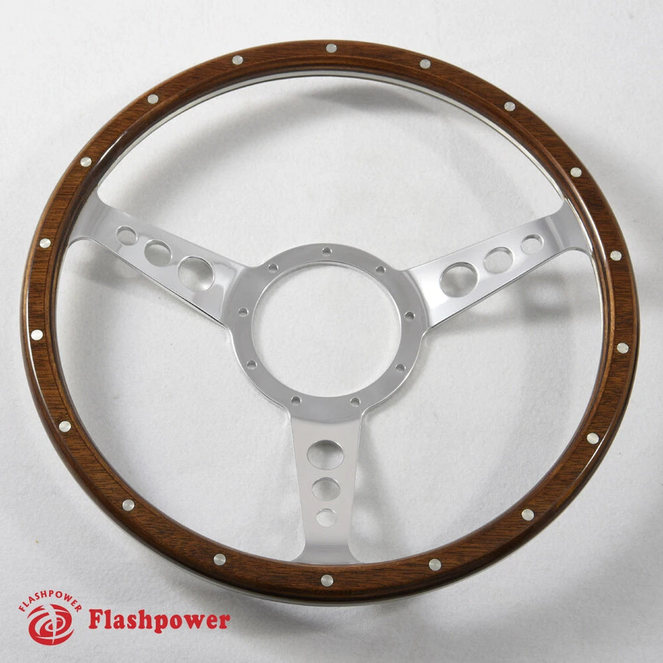 15'' Classic Wood Ssteering Wheel Riveted Vintage Ford Mustang Shelby AC Cobra