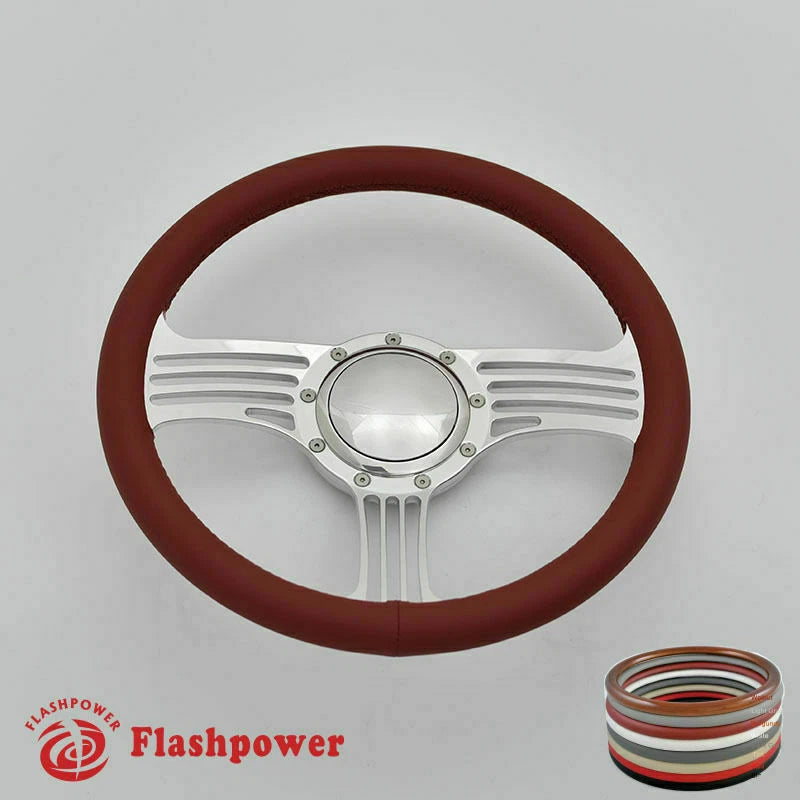 14'' Billet Steering Wheels Full Wrap Impala Chevy II Nova Chevelle w/ Horn