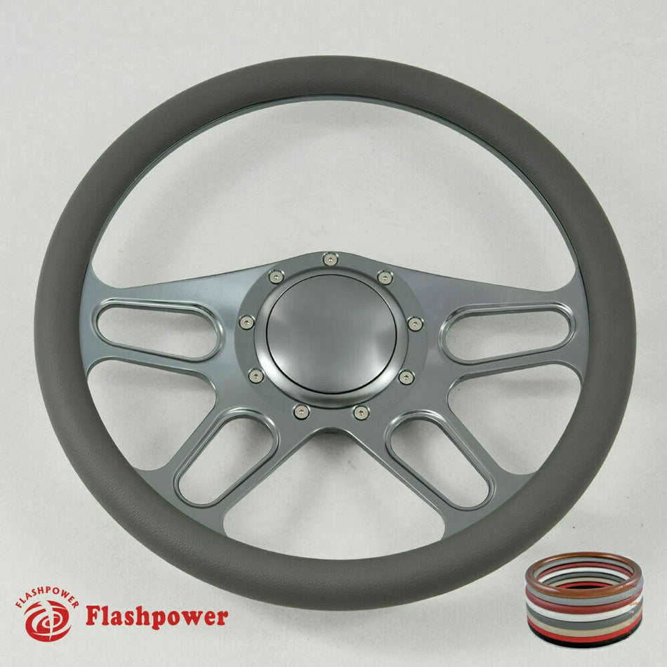 14'' Gun Metal Billet Steering Wheel Caprice GM Chevy Impala W/Horn