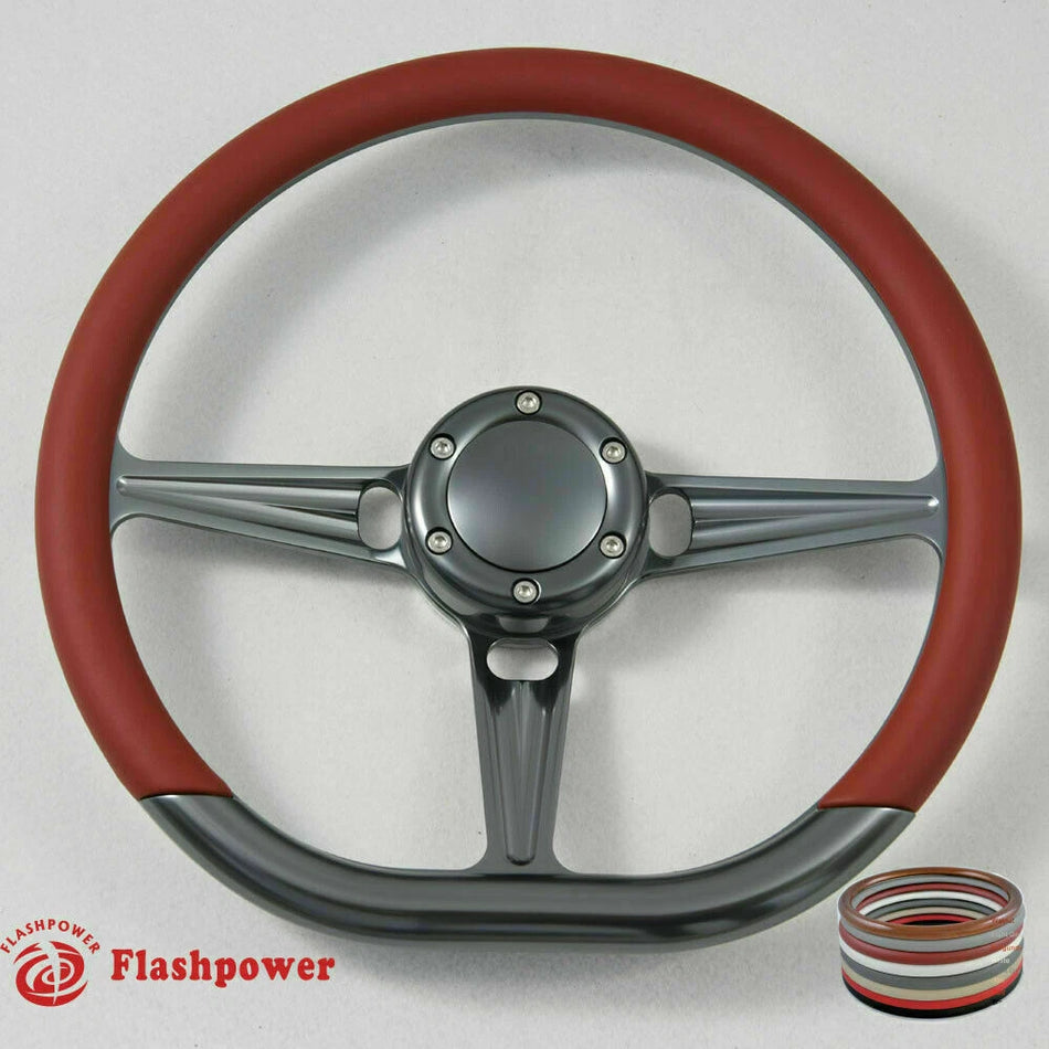 14'' Gun Metal Billet Steering Wheel Caprice S10 Chevy GMC W/Horn