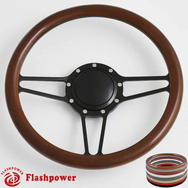 14'' Billet Steering Wheels Half Wrap Custom Chevy Ididit Flaming River w/ Horn