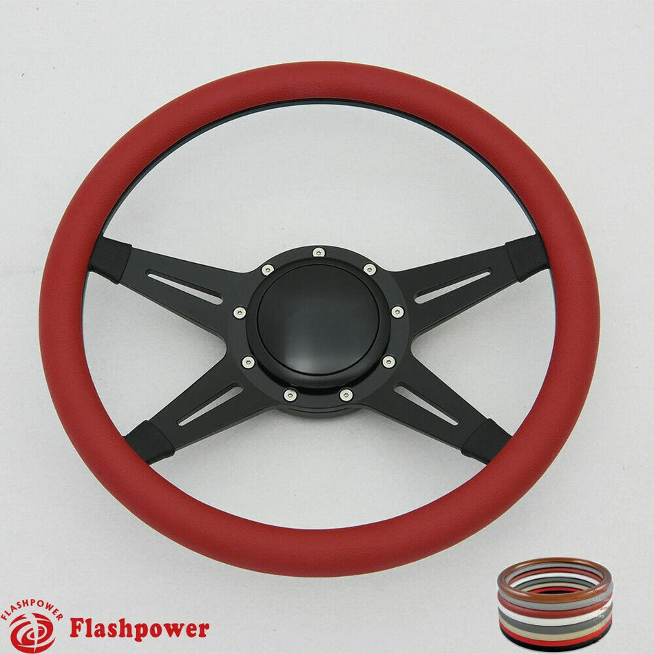 14'' Black Billet Steering Wheels Ford GM Corvair Impala Chevy II w/Horn