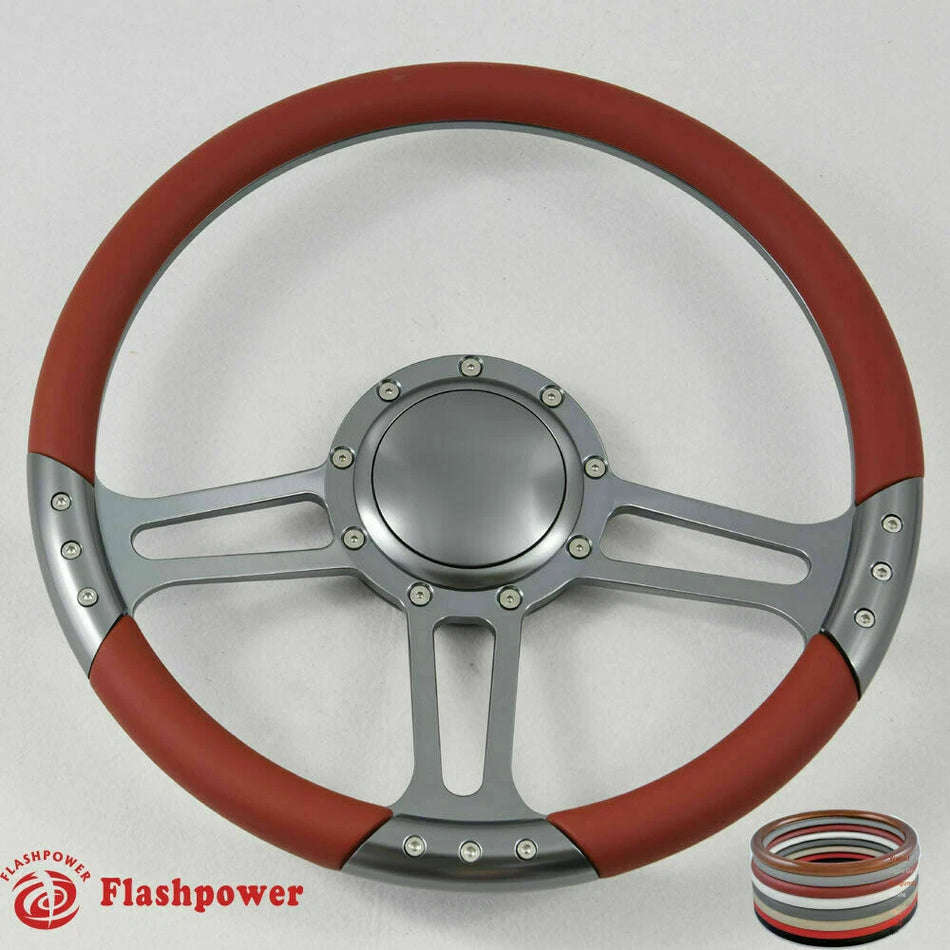 14'' Gun Metal Billet Steering Wheel Caprice GM Chevy Blazer W/Horn