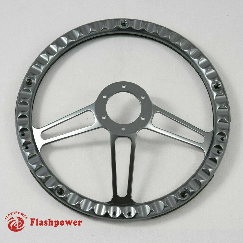 14'' Gun Metal Billet Steering Wheel Half Wrap GM Impala C10 W/Horn