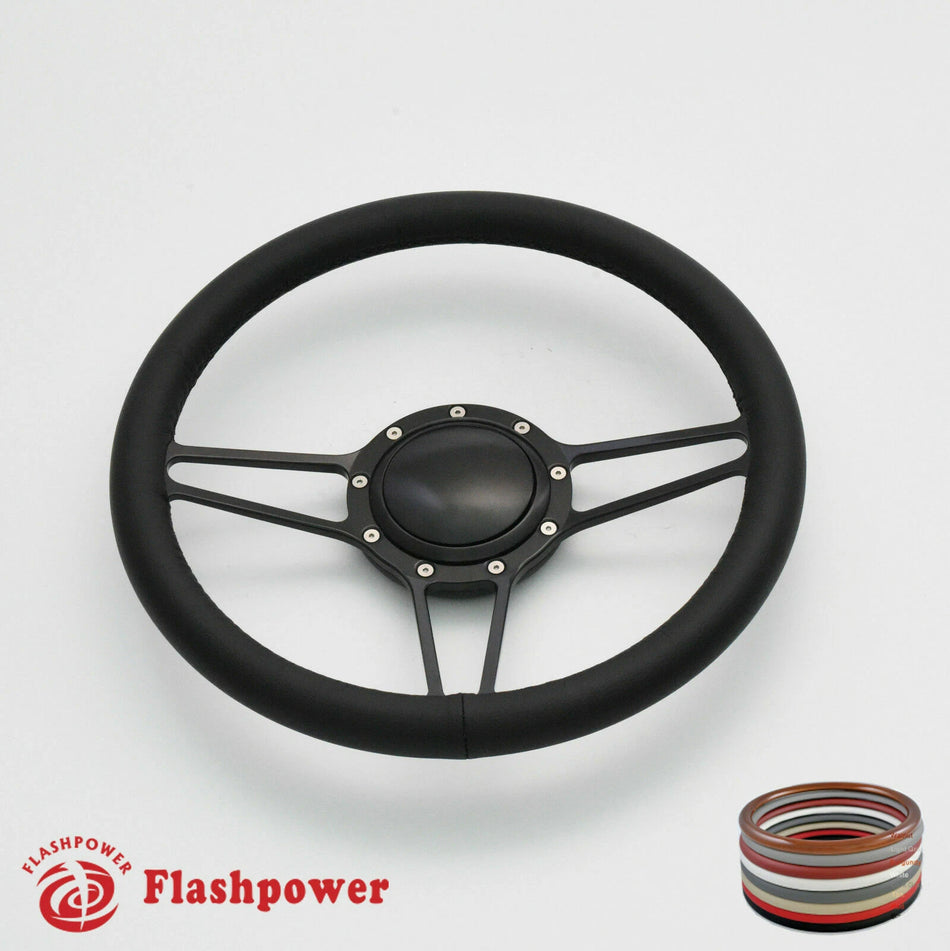 14'' Billet Steering Wheels Full Wrap Impala Chevy II Nova Chevelle w/ Horn