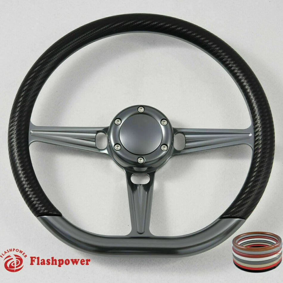 14'' Gun Metal Billet Steering Wheel Caprice S10 Chevy GMC W/Horn