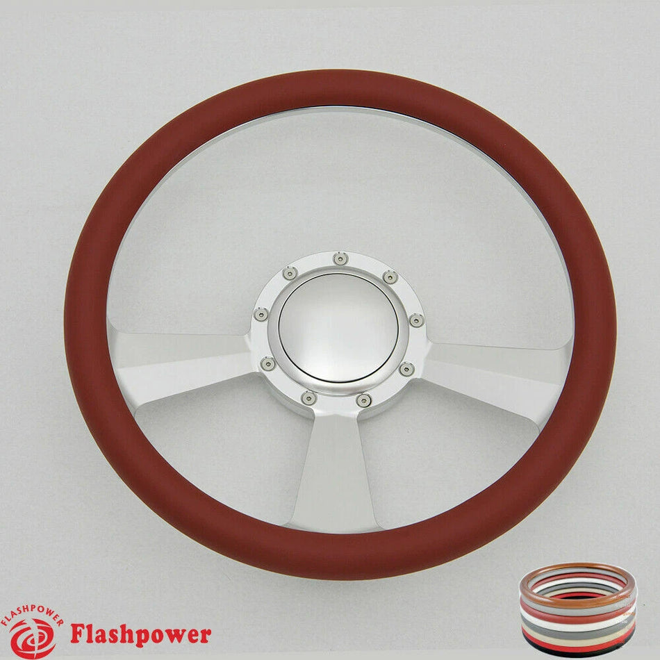 14'' Billet 9 Bolt Radiant Steering Wheel Black Half Wrap Ford Chevelle Impala W/Horn