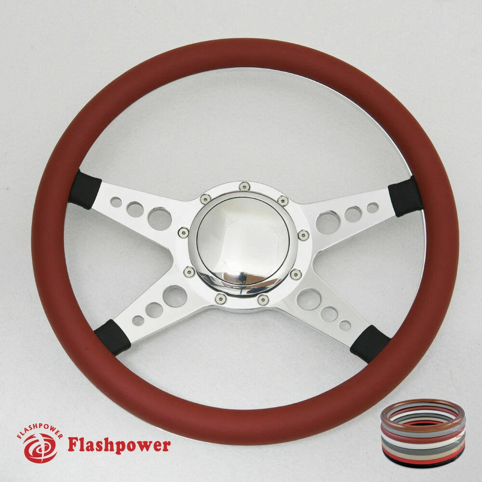 14'' Polished Billet Steering Wheel Full Leather Wrap Catalina Blazer