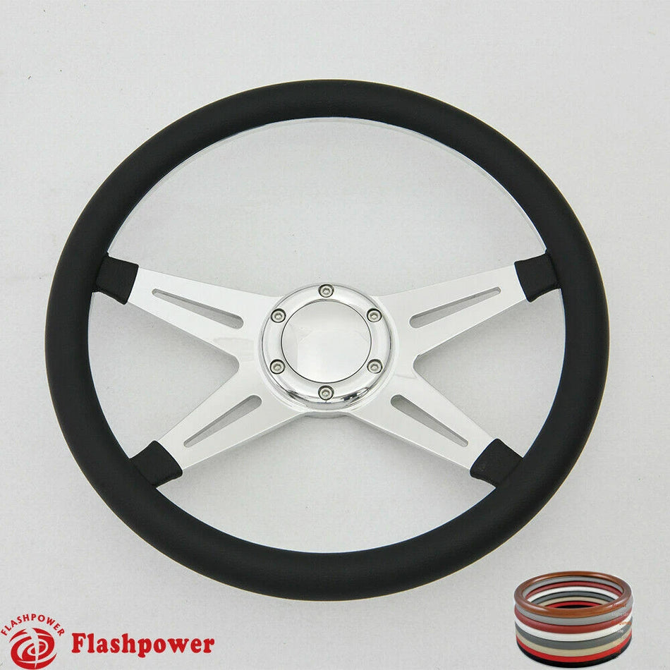 14'' Billet Steering Wheel Full Wrap Ford GM GTO Impala Chevy W/Horn