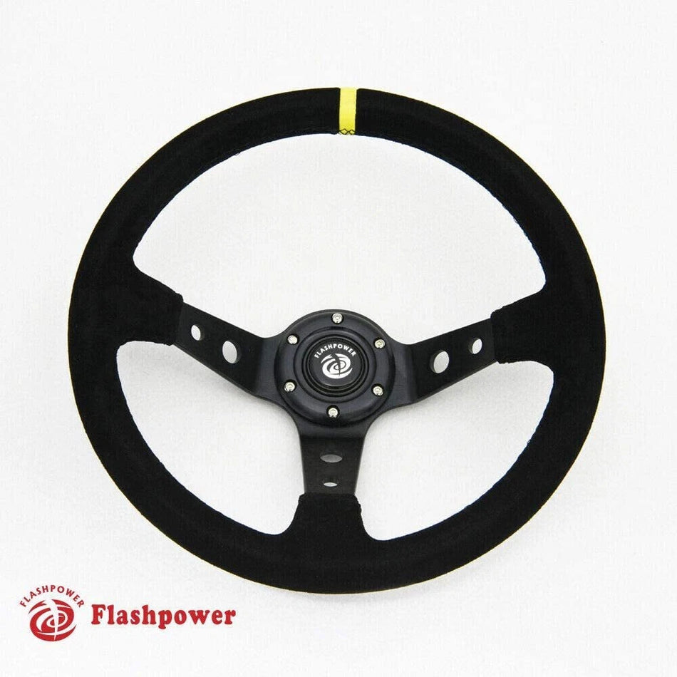 Flashpower Universal 350mm Deep Dished Sport Racing Suede Alloy Steering Wheel