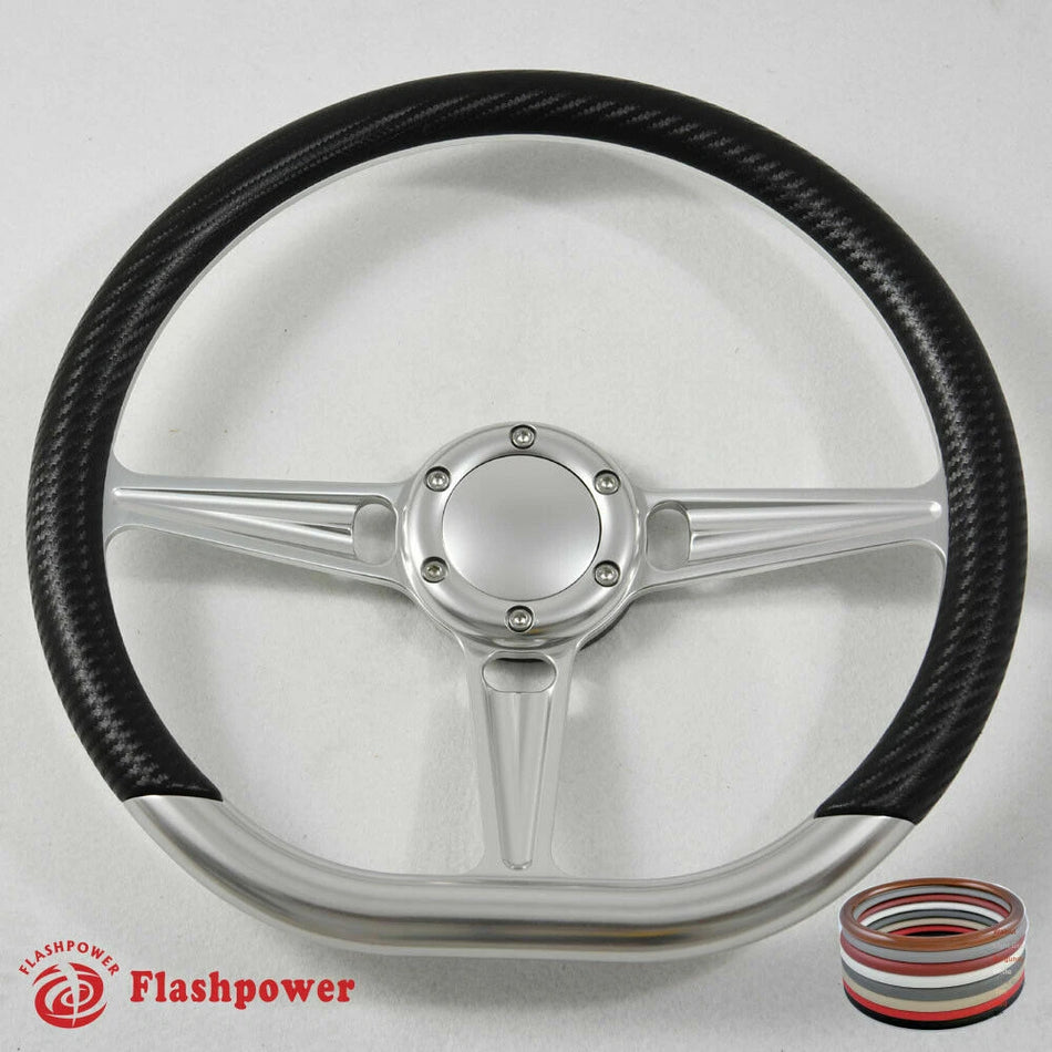 14'' D Type Billet Steering Wheel Half Wrap Muscle Car GMC W/Horn Button