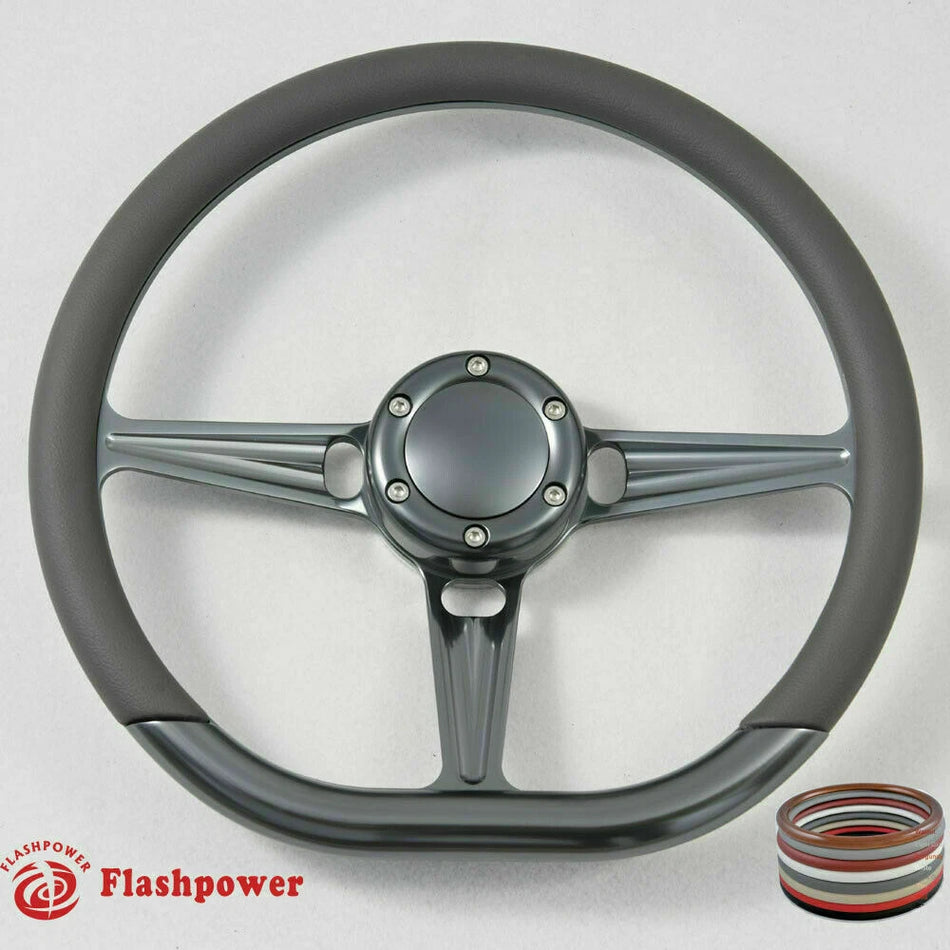 14'' Gun Metal Billet Steering Wheel Caprice S10 Chevy GMC W/Horn