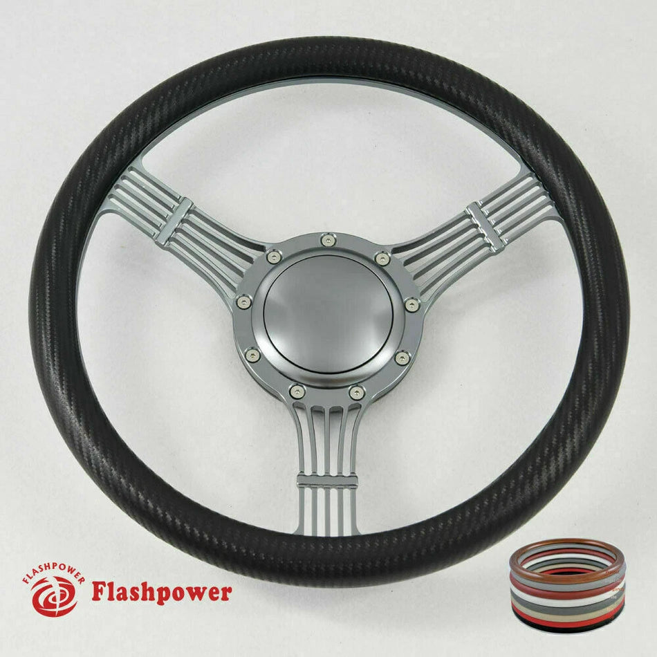 15.5'' Gun Metal Billet Steering Wheel Ranger GM Chevy Impala W/Horn
