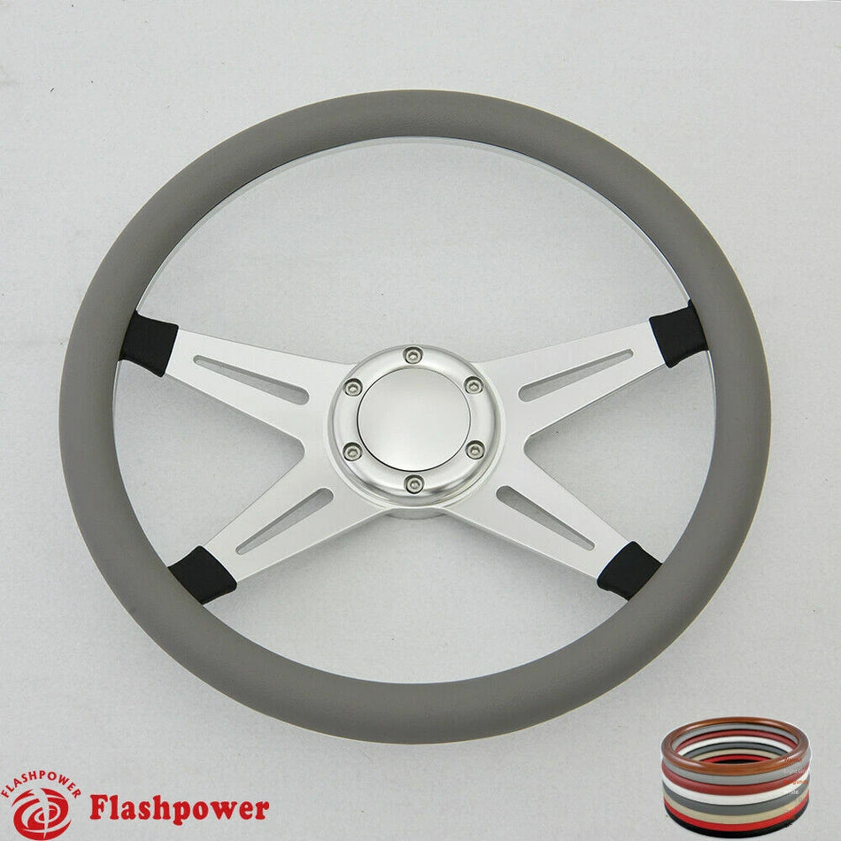 14'' Satin Billet Steering Wheel Full Wrap Ford GM GTO Impala Chevy W/Horn