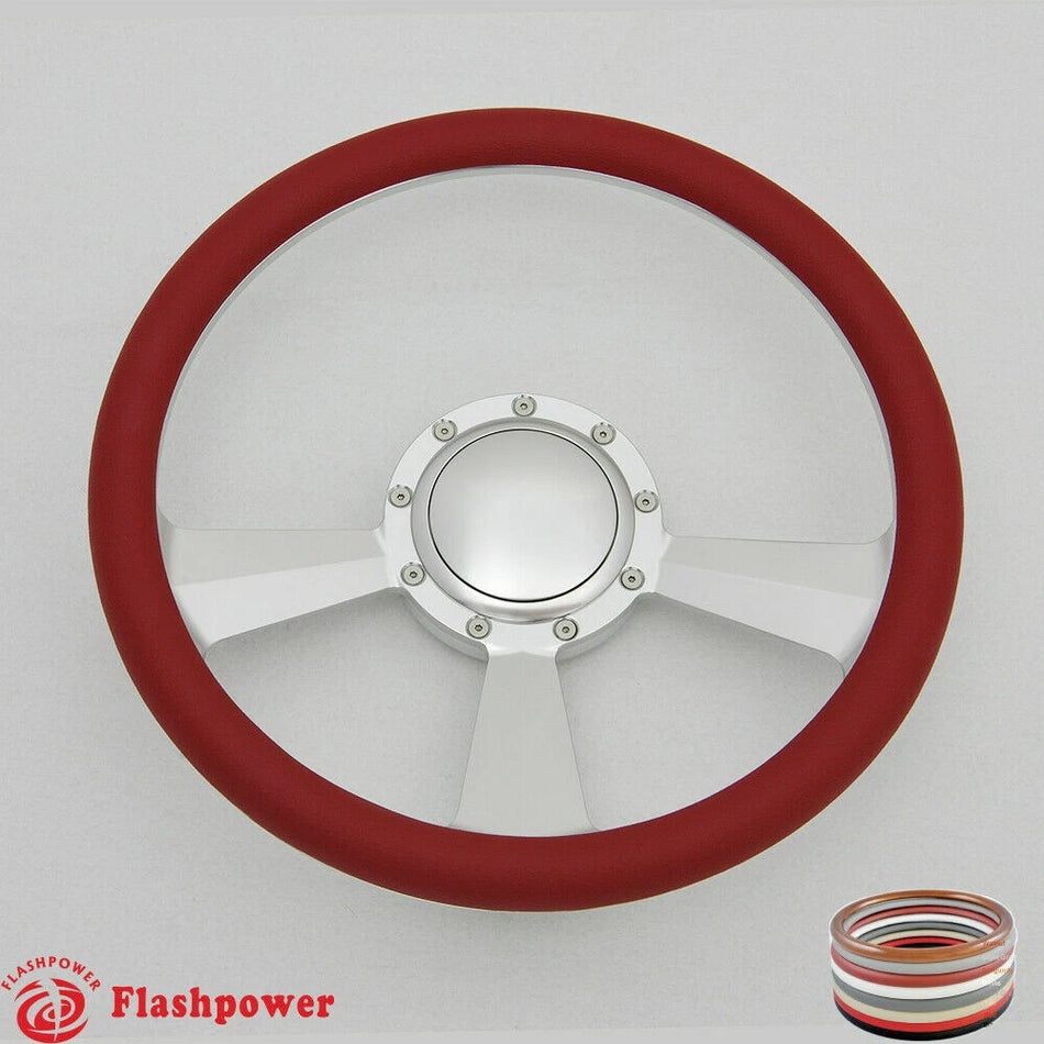 14'' Billet 9 Bolt Radiant Steering Wheel Black Half Wrap Ford Chevelle Impala W/Horn