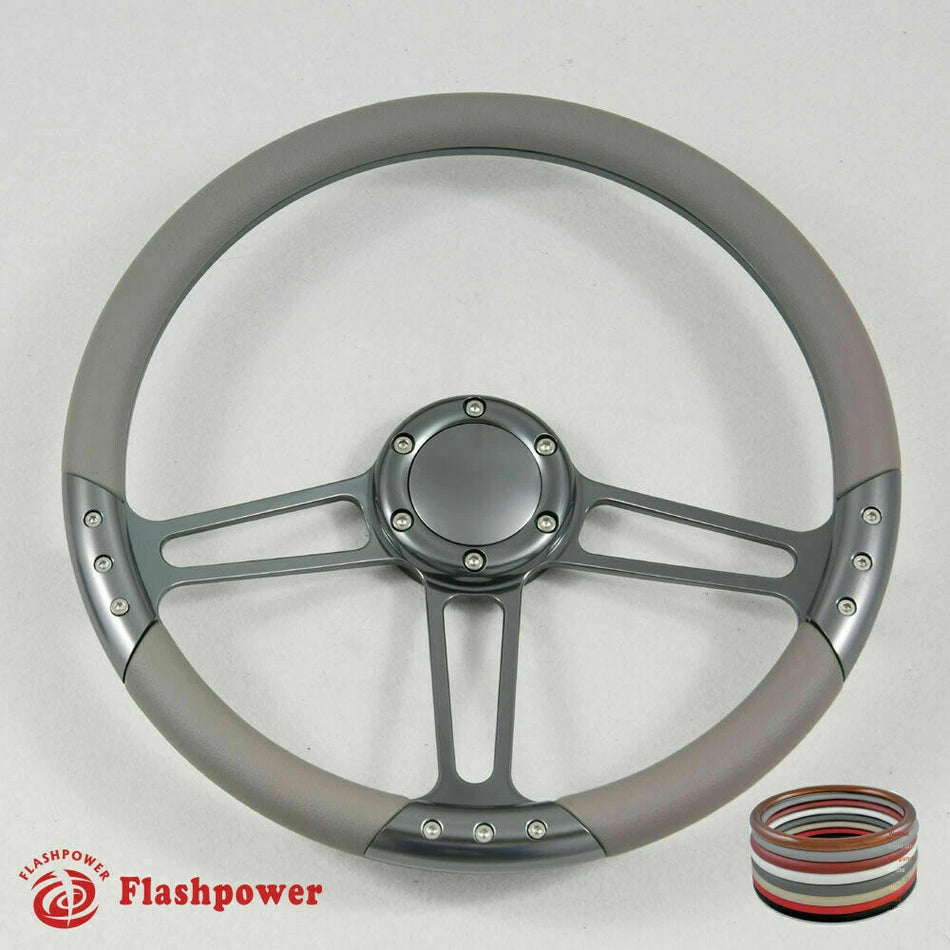 14'' Gun Metal Billet Steering Wheel Half Wrap GM Impala C10 W/Horn