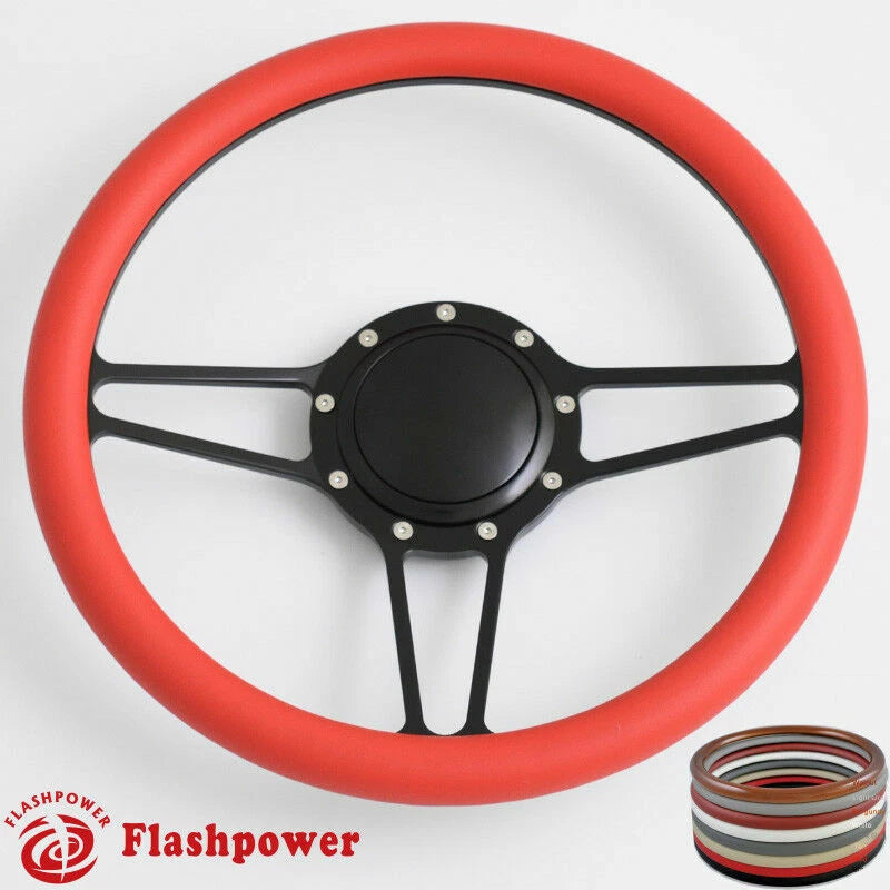 14'' Billet Steering Wheels Full Wrap Impala Chevy II Nova Chevelle w/ Horn