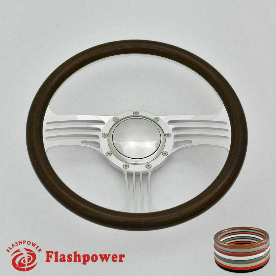 14'' Billet Steering Wheels Full Wrap Impala Chevy II Nova Chevelle w/ Horn