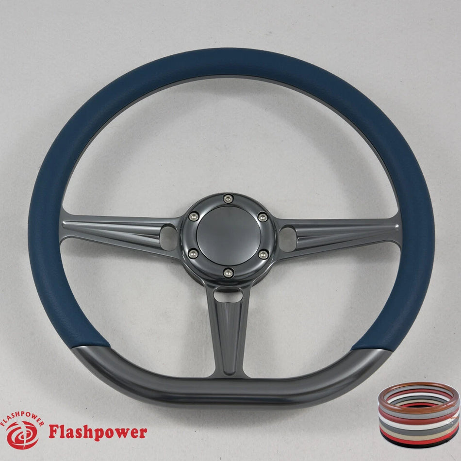 14'' Gun Metal Billet Steering Wheel Caprice S10 Chevy GMC W/Horn