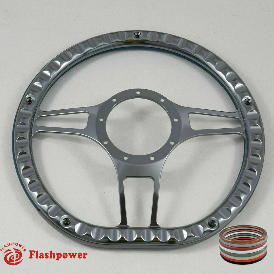 14'' Gun Metal Billet Steering Wheel Wrap LTD C10 Blazer Impala LUV W/Horn