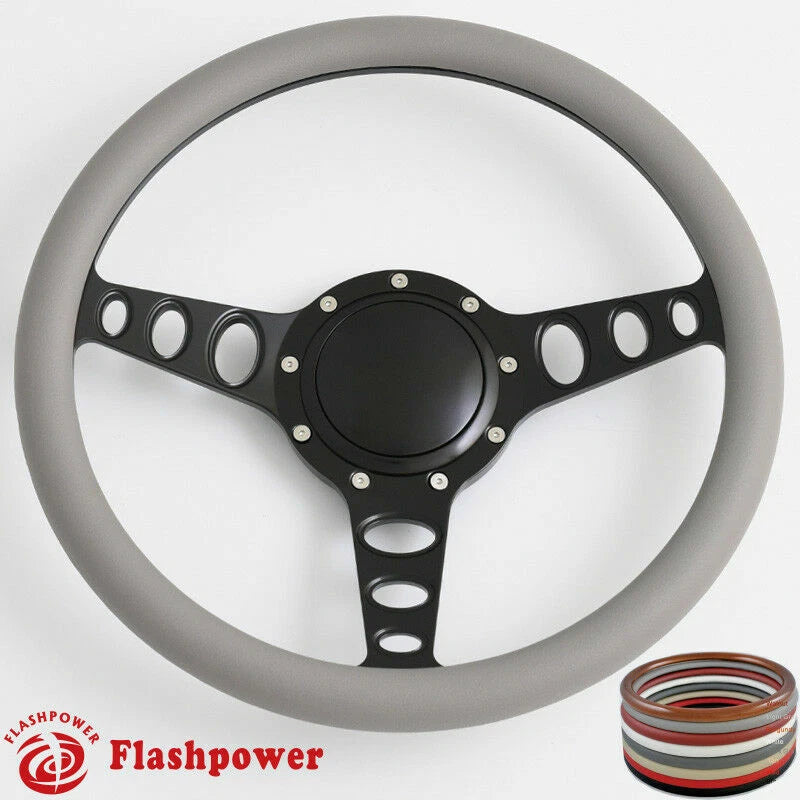14'' Billet Steering Wheels Half Wrap Restoration Chevy Ford Mopar w Horn Button