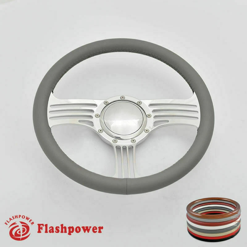 15.5'' Billet Steering Wheel Black Full Wrap Restoration Chevy Ford GTO