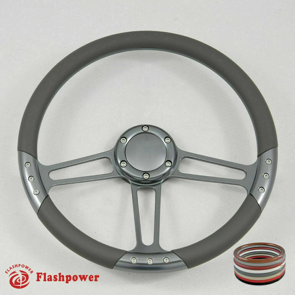 14'' Gun Metal Billet Steering Wheel Half Wrap GM Impala C10 W/Horn