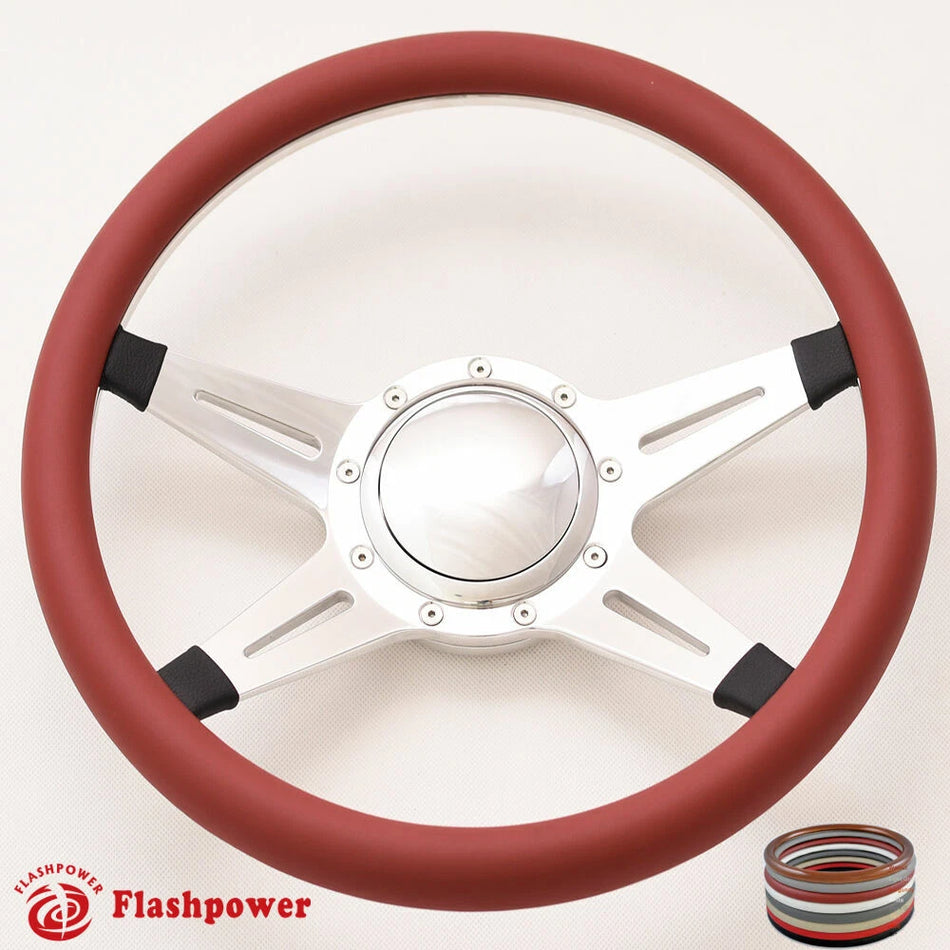 14'' Billet Steering Wheels Half Wrap Bronco F150 Mercury Capri Lincoln w/ Horn