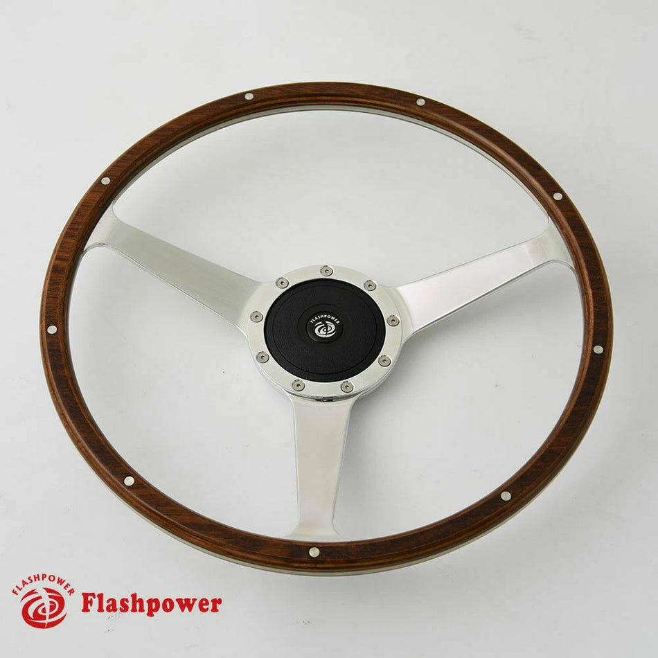 15" Classic Wood Steering Wheel with Horn Button Restoration Vintage MG GT MGB