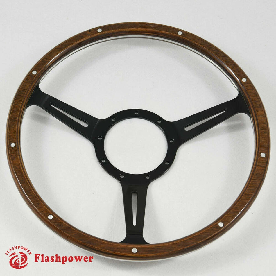14" Black Wood Steering Wheel Jaguar MG GT MGB Midget W/Horn
