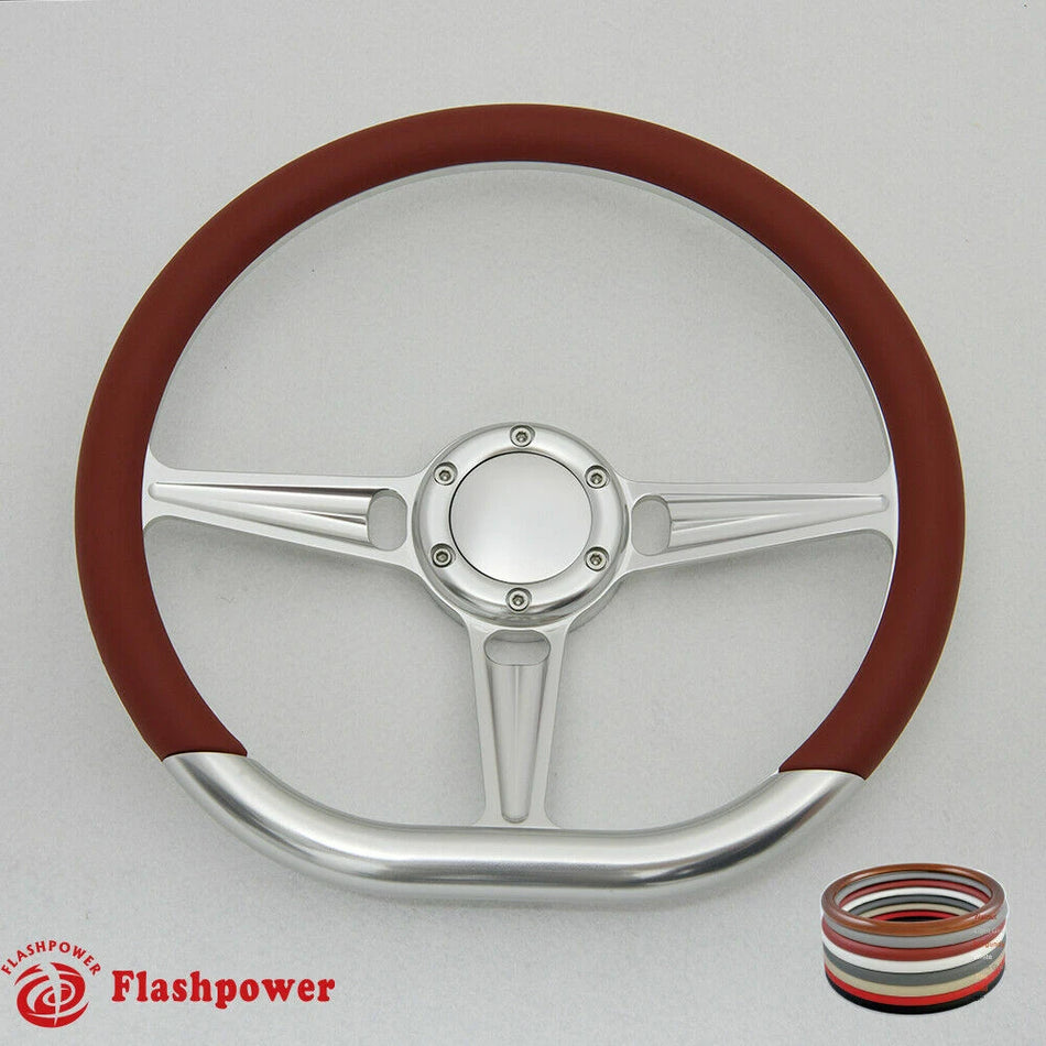 14'' D Type Billet Steering Wheel Half Wrap Muscle Car GMC W/Horn Button
