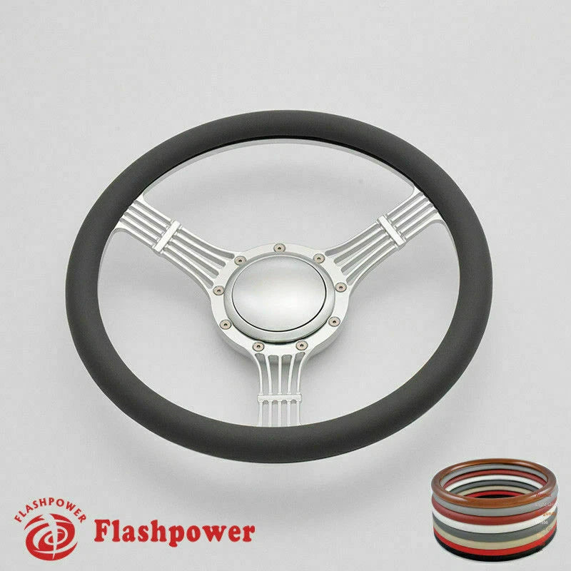 15.5'' Flashpower Satin Banjo Steering Wheels Half Wrap Restoration Chevy