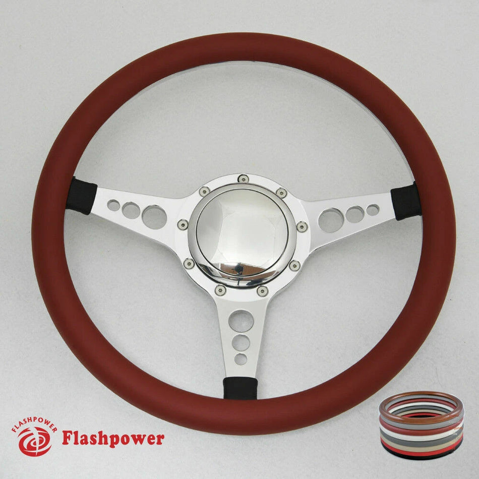 14'' Polished Billet Steering Wheel Half Wrap Horn Button Chevelle GTO