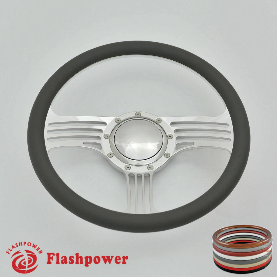 14'' Billet Steering Wheels Half Wrap Impala Chevy II Nova Chevelle w/ Horn