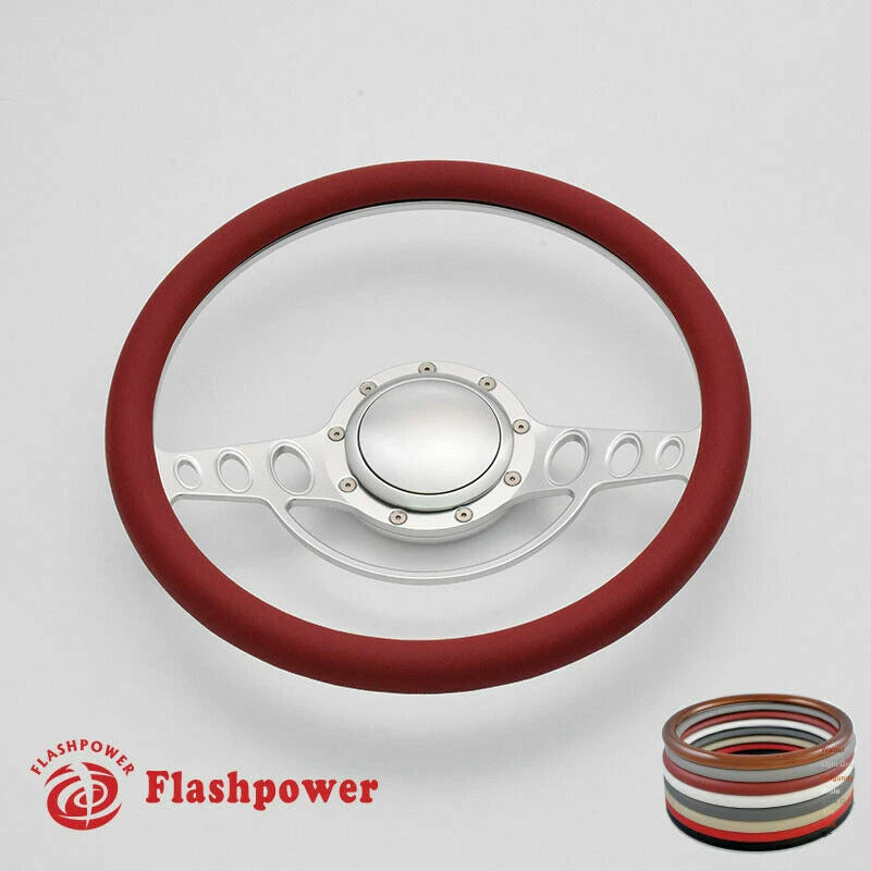 15.5'' Satin Billet Steering Wheel Full Wrap Ford GM Cutlass Impala Chevy W/Horn