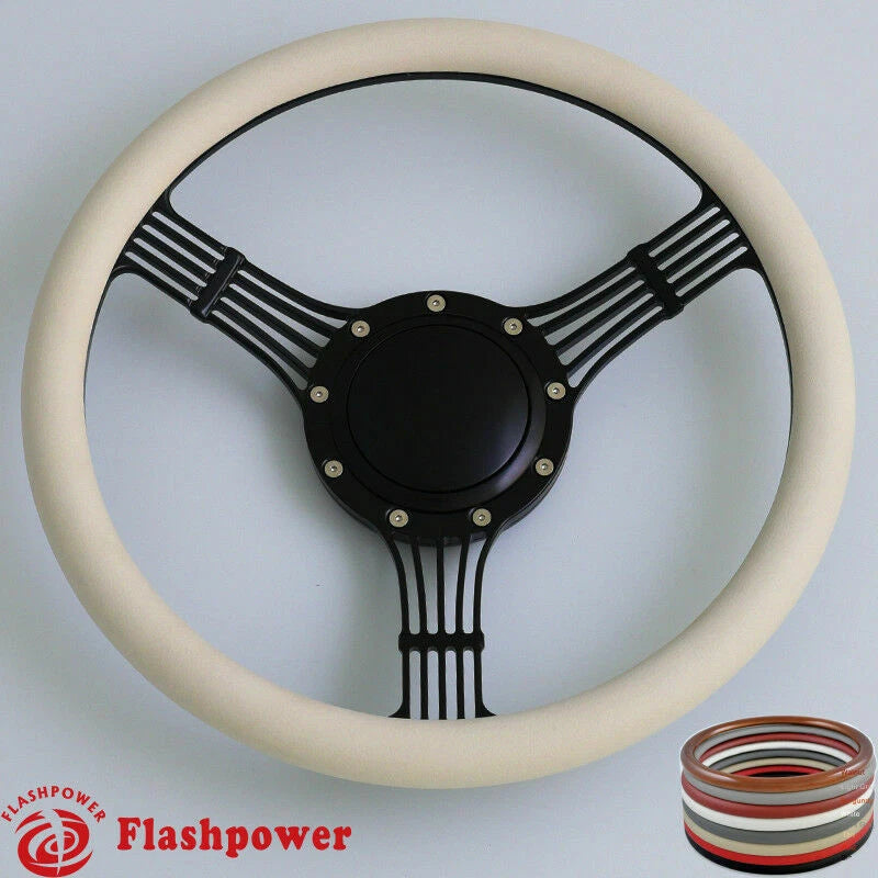 14'' Billet Steering Wheels Full Wrap Banjo Wrangler YJ Cherokee Jeep w/ Horn