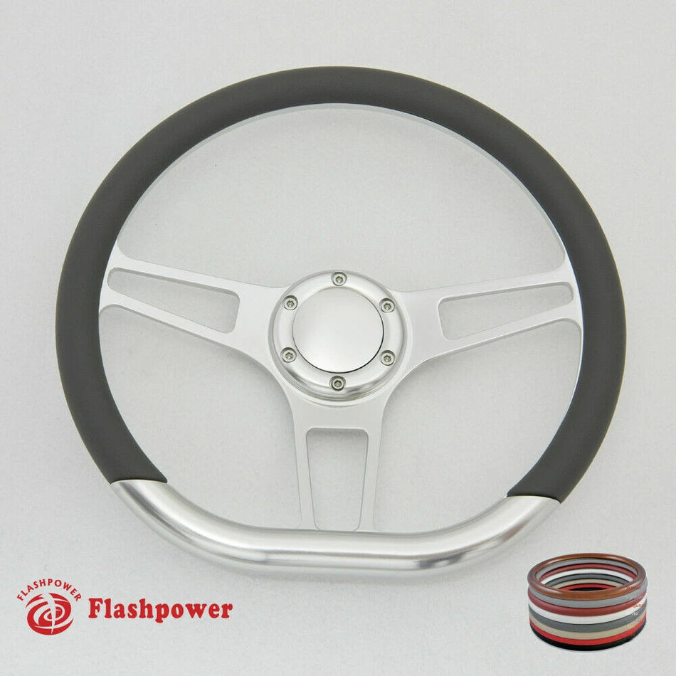 14'' D Type Billet Steering Wheel Half Wrap Muscle Car GMC W/Horn Button