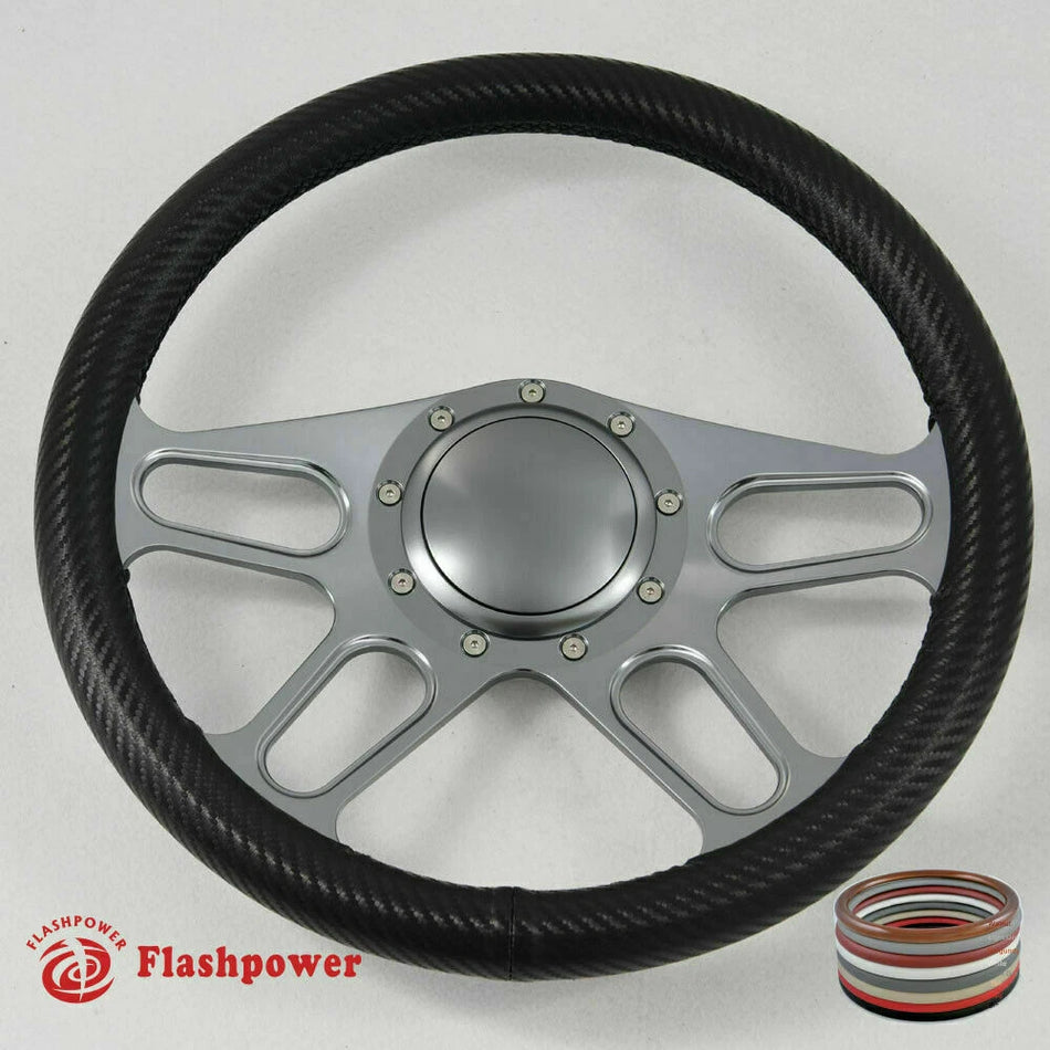 14'' Billet Steering Wheel Black Full Wrap Chevy GMC C10 W/Horn