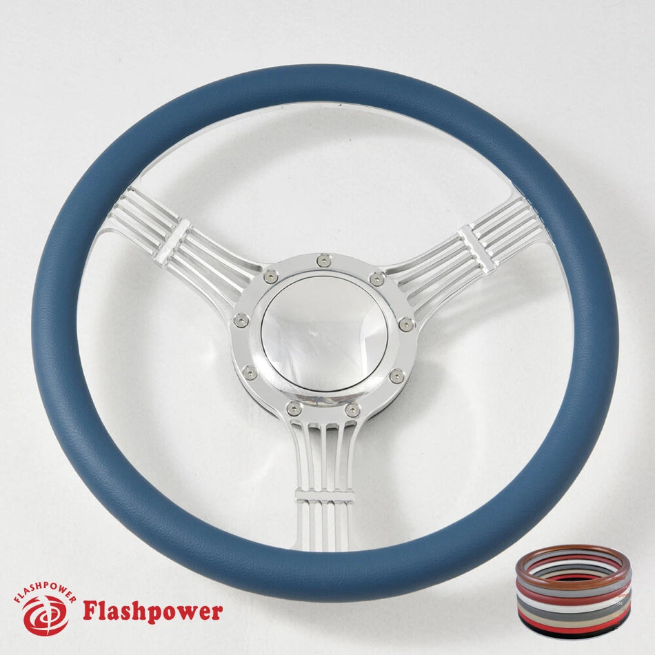 15.5'' Billet Steering Wheels Banjo Half Wrap Restoration Chevy Ford Mopar