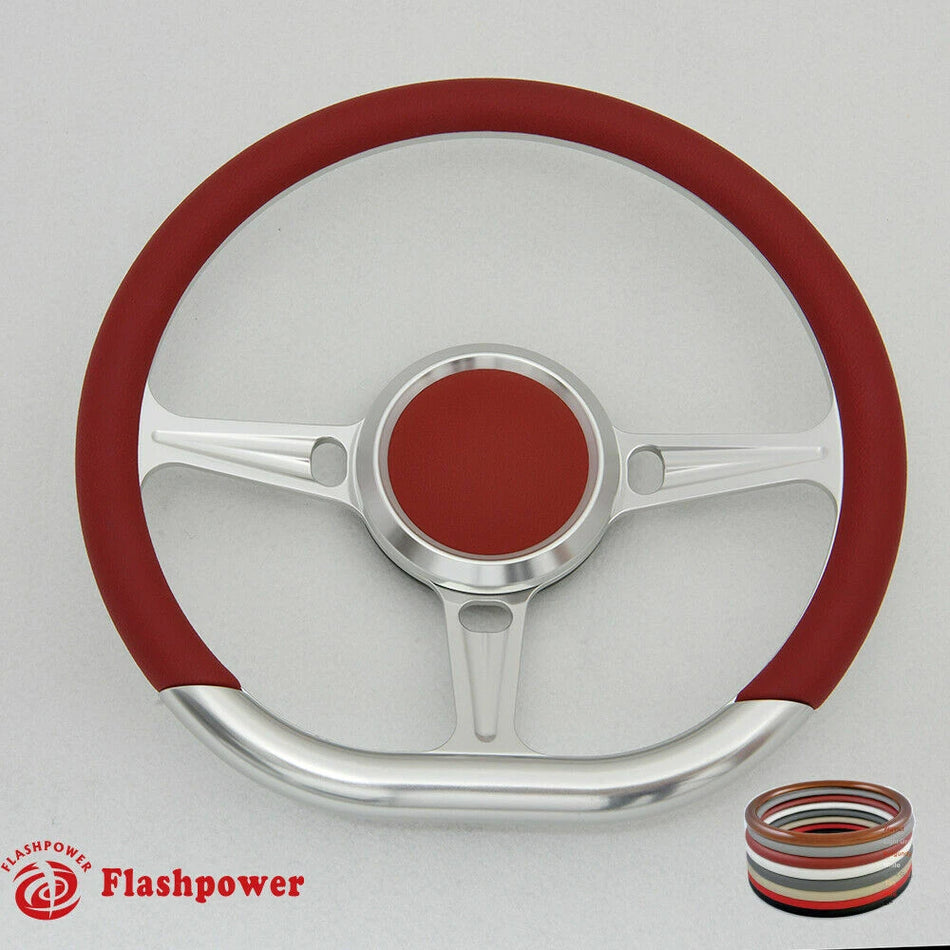 14'' D Type Billet Steering Wheel Half Wrap Muscle Car Mustang W/H